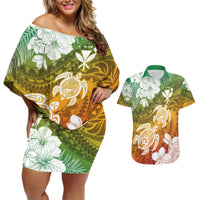 Kanaka Maoli Hawaii Flag Day Couples Matching Off Shoulder Short Dress and Hawaiian Shirt Vibrant Frangipani LT7 Colorful - Polynesian Pride