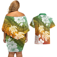 Kanaka Maoli Hawaii Flag Day Couples Matching Off Shoulder Short Dress and Hawaiian Shirt Vibrant Frangipani LT7 - Polynesian Pride