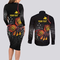 Personalized Papua New Guinea Milne Bay Couples Matching Long Sleeve Bodycon Dress and Long Sleeve Button Shirt Bagi Necklace Mix Lime Pot Grunge