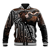 Aotearoa Maori - Australia Indigenous Baseball Jacket Koiri Whakairo Mix Aboriginal Art LT7 Unisex Brown - Polynesian Pride