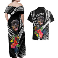 Personalised Polynesian Dog Couples Matching Off Shoulder Maxi Dress and Hawaiian Shirt Rottweiler With Polynesia Pattern Curve Style LT7 - Polynesian Pride