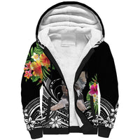 Personalised Polynesian Sherpa Hoodie With Yorkshire Terrier Floral Style LT7 Unisex Black - Polynesian Pride