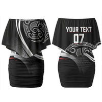 Aotearoa Maori Rugby Custom Couples Matching Off Shoulder Short Dress and Long Sleeve Button Shirt Kapa O Pango LT7 - Polynesian Pride
