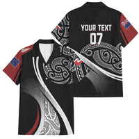 Aotearoa Maori Rugby Custom Family Matching Off Shoulder Short Dress and Hawaiian Shirt Kapa O Pango LT7 Dad's Shirt - Short Sleeve Black - Polynesian Pride
