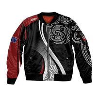 Aotearoa Maori Rugby Custom Sleeve Zip Bomber Jacket Kapa O Pango LT7 Unisex Black - Polynesian Pride