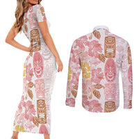 Christmas Aloha Hawaii Tiki Couples Matching Short Sleeve Bodycon Dress and Long Sleeve Button Shirt Hibiscus Spring Colors - Polynesian Pride