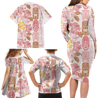 Christmas Aloha Hawaii Tiki Family Matching Long Sleeve Bodycon Dress and Hawaiian Shirt Hibiscus Spring Colors - Polynesian Pride