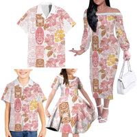 Christmas Aloha Hawaii Tiki Family Matching Off The Shoulder Long Sleeve Dress and Hawaiian Shirt Hibiscus Spring Colors - Polynesian Pride
