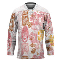 Christmas Aloha Hawaii Tiki Hockey Jersey Hibiscus Spring Colors LT7 Unisex Pink - Polynesian Pride