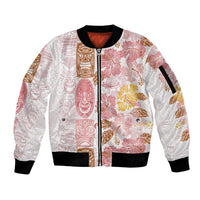 Christmas Aloha Hawaii Tiki Sleeve Zip Bomber Jacket Hibiscus Spring Colors LT7 Unisex Pink - Polynesian Pride