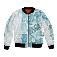 Christmas Aloha Hawaii Tiki Bomber Jacket Hibiscus Summer Colors LT7 Unisex Turquoise - Polynesian Pride