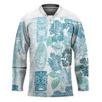 Christmas Aloha Hawaii Tiki Hockey Jersey Hibiscus Summer Colors LT7 Unisex Turquoise - Polynesian Pride