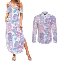 Christmas Aloha Hawaii Tiki Couples Matching Summer Maxi Dress and Long Sleeve Button Shirt Hibiscus Winter Colors - Polynesian Pride