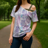 Christmas Aloha Hawaii Tiki Cross Shoulder Shirt Hibiscus Winter Colors - Polynesian Pride