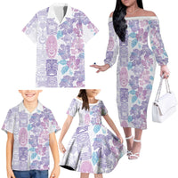 Christmas Aloha Hawaii Tiki Family Matching Off The Shoulder Long Sleeve Dress and Hawaiian Shirt Hibiscus Winter Colors - Polynesian Pride