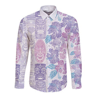 Christmas Aloha Hawaii Tiki Long Sleeve Button Shirt Hibiscus Winter Colors - Polynesian Pride