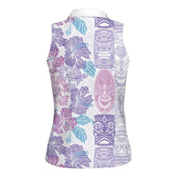 Christmas Aloha Hawaii Tiki Women Sleeveless Polo Shirt Hibiscus Winter Colors - Polynesian Pride