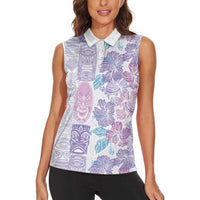 Christmas Aloha Hawaii Tiki Women Sleeveless Polo Shirt Hibiscus Winter Colors - Polynesian Pride