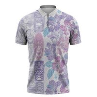 Christmas Aloha Hawaii Tiki Zipper Polo Shirt Hibiscus Winter Colors - Polynesian Pride
