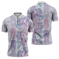 Christmas Aloha Hawaii Tiki Zipper Polo Shirt Hibiscus Winter Colors - Polynesian Pride