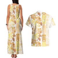 Christmas Aloha Hawaii Tiki Couples Matching Tank Maxi Dress and Hawaiian Shirt Hibiscus Autumn Colors - Polynesian Pride