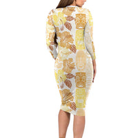 Christmas Aloha Hawaii Tiki Family Matching Long Sleeve Bodycon Dress and Hawaiian Shirt Hibiscus Autumn Colors - Polynesian Pride