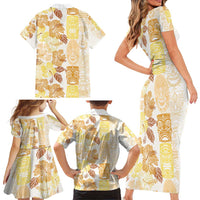 Christmas Aloha Hawaii Tiki Family Matching Short Sleeve Bodycon Dress and Hawaiian Shirt Hibiscus Autumn Colors - Polynesian Pride