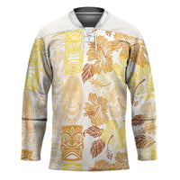Christmas Aloha Hawaii Tiki Hockey Jersey Hibiscus Autumn Colors LT7 Unisex Yellow - Polynesian Pride