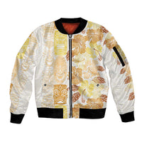 Christmas Aloha Hawaii Tiki Sleeve Zip Bomber Jacket Hibiscus Autumn Colors - Polynesian Pride