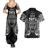 New Zealand Rugby Couples Matching Summer Maxi Dress and Hawaiian Shirt 2023 World Cup Aotearoa Haka Face LT7 - Polynesian Pride