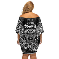 New Zealand Rugby Off Shoulder Short Dress 2023 World Cup Aotearoa Haka Face LT7 - Polynesian Pride