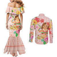 Aloha Hawaii Couples Matching Mermaid Dress and Long Sleeve Button Shirt Kawaii Mele Kalikimaka - Pastel Fever
