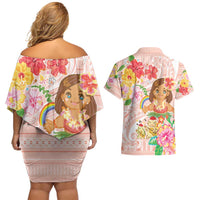 Aloha Hawaii Couples Matching Off Shoulder Short Dress and Hawaiian Shirt Kawaii Mele Kalikimaka - Pastel Fever