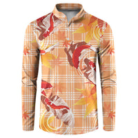 Orange Palaka Hawaii Aloha Button Sweatshirt Koi Pond Mix Japanese Maple - Polynesian Pride