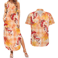 Orange Palaka Hawaii Aloha Couples Matching Summer Maxi Dress and Hawaiian Shirt Koi Pond Mix Japanese Maple - Polynesian Pride
