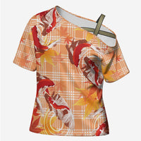Orange Palaka Hawaii Aloha Cross Shoulder Shirt Koi Pond Mix Japanese Maple LT7 Female Orange - Polynesian Pride