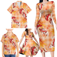 Orange Palaka Hawaii Aloha Family Matching Long Sleeve Bodycon Dress and Hawaiian Shirt Koi Pond Mix Japanese Maple LT7 - Polynesian Pride