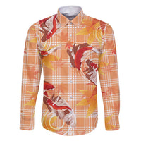 Orange Palaka Hawaii Aloha Family Matching Long Sleeve Bodycon Dress and Hawaiian Shirt Koi Pond Mix Japanese Maple LT7 Dad's Shirt - Long Sleeve Orange - Polynesian Pride
