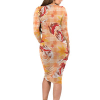 Orange Palaka Hawaii Aloha Family Matching Long Sleeve Bodycon Dress and Hawaiian Shirt Koi Pond Mix Japanese Maple LT7 - Polynesian Pride