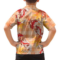 Orange Palaka Hawaii Aloha Family Matching Off The Shoulder Long Sleeve Dress and Hawaiian Shirt Koi Pond Mix Japanese Maple - Polynesian Pride