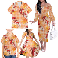 Orange Palaka Hawaii Aloha Family Matching Off The Shoulder Long Sleeve Dress and Hawaiian Shirt Koi Pond Mix Japanese Maple - Polynesian Pride