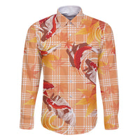 Orange Palaka Hawaii Aloha Family Matching Off The Shoulder Long Sleeve Dress and Hawaiian Shirt Koi Pond Mix Japanese Maple - Polynesian Pride