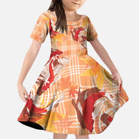 Orange Palaka Hawaii Aloha Family Matching Off Shoulder Short Dress and Hawaiian Shirt Koi Pond Mix Japanese Maple - Polynesian Pride