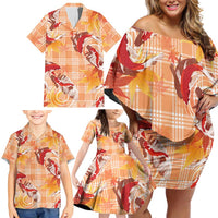 Orange Palaka Hawaii Aloha Family Matching Off Shoulder Short Dress and Hawaiian Shirt Koi Pond Mix Japanese Maple - Polynesian Pride