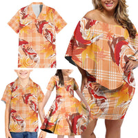 Orange Palaka Hawaii Aloha Family Matching Off Shoulder Short Dress and Hawaiian Shirt Koi Pond Mix Japanese Maple - Polynesian Pride