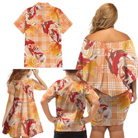 Orange Palaka Hawaii Aloha Family Matching Off Shoulder Short Dress and Hawaiian Shirt Koi Pond Mix Japanese Maple - Polynesian Pride