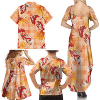 Orange Palaka Hawaii Aloha Family Matching Summer Maxi Dress and Hawaiian Shirt Koi Pond Mix Japanese Maple LT7 - Polynesian Pride