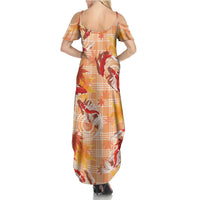 Orange Palaka Hawaii Aloha Family Matching Summer Maxi Dress and Hawaiian Shirt Koi Pond Mix Japanese Maple LT7 - Polynesian Pride