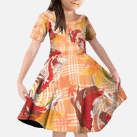 Orange Palaka Hawaii Aloha Kid Short Sleeve Dress Koi Pond Mix Japanese Maple - Polynesian Pride