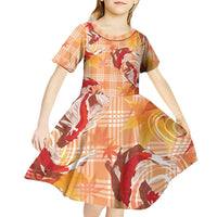 Orange Palaka Hawaii Aloha Kid Short Sleeve Dress Koi Pond Mix Japanese Maple LT7 - Polynesian Pride